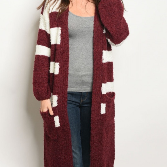 Super Warm/Soft WINE COLORED Striped Cardi… - Picture 2 of 2